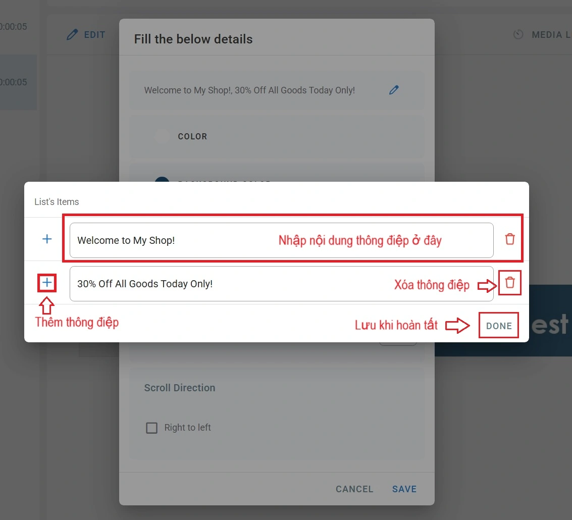 Custom Ticker 3 - Phần mềm quản lý LCD - VietApps Digital Signage Software
