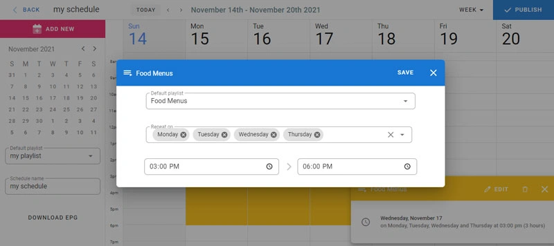 Làm sao tạo lịch phát (Schedule) mới? 7 schedule settings - Phần mềm quản lý LCD - VietApps Digital Signage Software